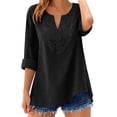 thumbnail image 1 of MEICHEN Womens 3/4 Sleeve Tops Cotton Linen Shirts V Neck Lace Casual Loose Fit Blouses Fashion Womens Summer Essentials Tops, 1 of 7