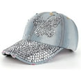 thumbnail image 1 of MEICHEN Womens Baseball Caps, Butterfly Denim Rhinestone Baseball Cap Snapback Hip Hop Flat Hat, Fall Winter Fashion Accessories, 1 of 2
