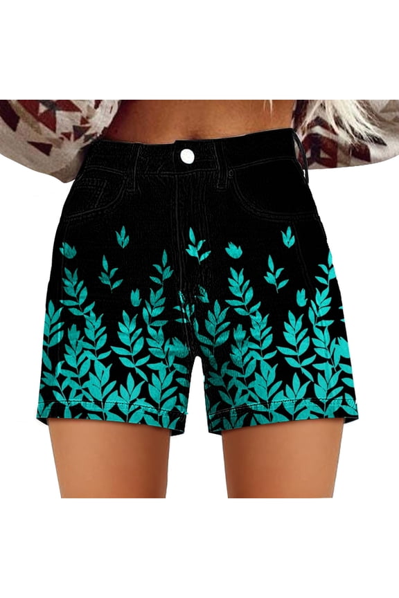 Womens Casual High Waist Denim Shorts Relaxed Fit ArtRetro Printed Floral Shorts with Pockets