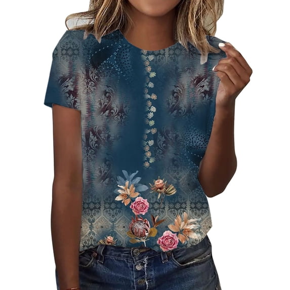 MEICHEN Womens Casual Short Sleeve Tops Neck T Shirts Summer Loose Fit Daily Wear Blouse for Women