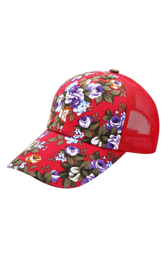 Womens Cotton Baseball Caps Breathable Mesh Sports Sun Hat Summer Casual Peony Color Visor Hat Red Print Trucker Hat for Women
