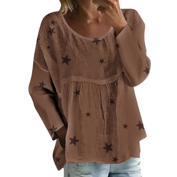 MEICHEN Womens Crew Neck Star Graphic Pullover Tops Fall Shirts Casual Long Sleeve Oversized Tops