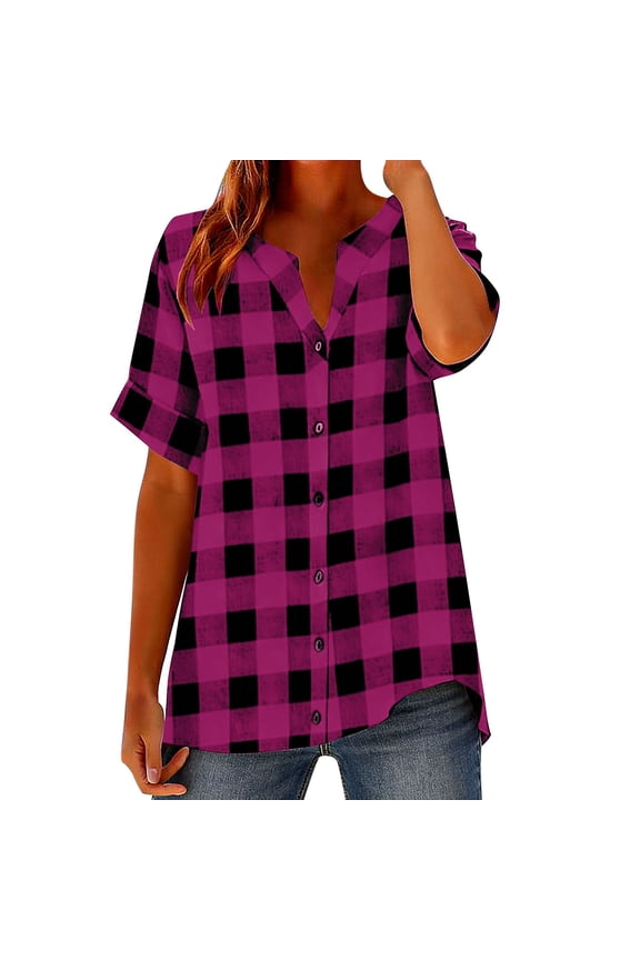 Womens Daily Casual Shirts Short Sleeve Shirts Tops Casual Blouses Loose Fit Shirt