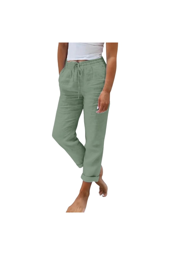 Womens Fashion Summer Essentials Clothing Cotton and Linen Embroidered Wide Leg Pants Spring Loose High Waist Straight Casual Pants for Women