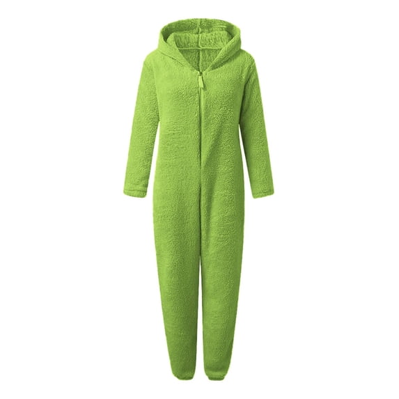 MEICHEN Womens Fuzzy Hoodie Pajamas Solid Color Zip Up Onesises Loungewear Warm Long Sleeve Plush Jumpsuit with Pockets