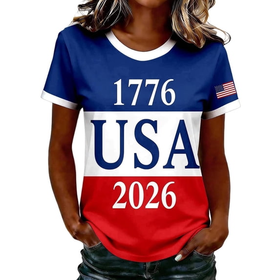 MEICHEN Womens Independence Day Patriotic Tops 250th Anniversary Short Sleeve Blouses 1776-2026 Crewneck T Shirts 4th of July Graphic Tees