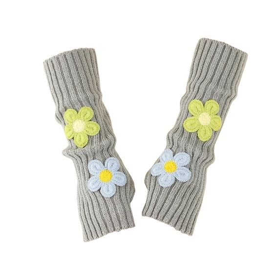 MEICHEN Womens Knitted Fingerless Gloves Trendy Flower Decorative Arm Warmers Casual Solid Color Winter Gloves