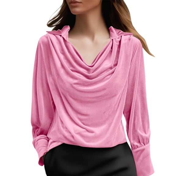 MEICHEN Womens Long Sleeve Tops Personalized Elegant Retro Cowl Neck Solid Velvet Shirt‌ Long Sleeve V Neck Ruched Blouse Top Womens Tops