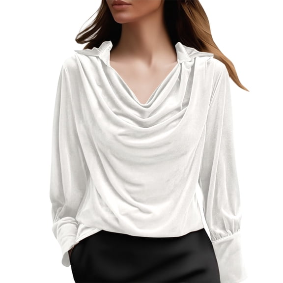 MEICHEN Womens Long Sleeve Tops Personalized Elegant Retro Cowl Neck Solid Velvet Shirt‌ Long Sleeve V Neck Ruched Blouse Top Womens Tops