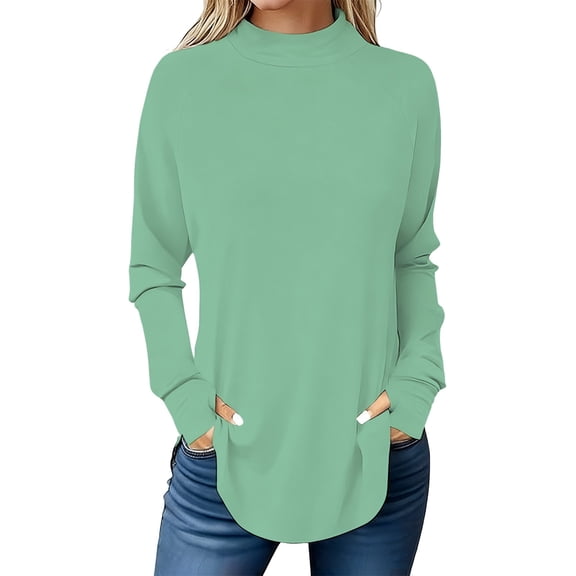 MEICHEN Womens Long Sleeve Tops Plain Knitted Pullover Blouse Women's Solid Color Casual Loose Fall Tops Round Neck Mitten-Cuff Sleeve Shirt Womens Tops
