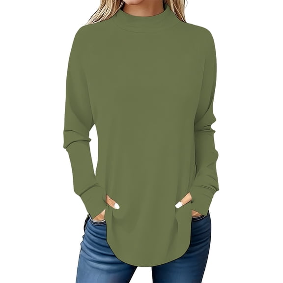 MEICHEN Womens Long Sleeve Tops Plain Knitted Pullover Blouse Women's Solid Color Casual Loose Fall Tops Round Neck Mitten-Cuff Sleeve Shirt Womens Tops