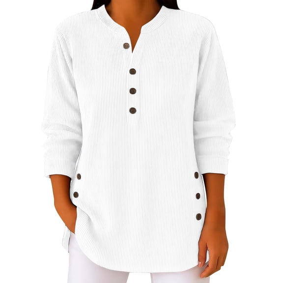 MEICHEN Womens Long Sleeve Tops Solid Color Crew Neck Long Sleeve Casual Blouse Loose Knitted Pullover Corduroy Shirts Corduroy Tops Womens Tops