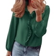 thumbnail image 1 of MEICHEN Womens Long Sleeve Tops Solid Color Long Sleeved Ruffled Shirt V Neck Front Button Blouse Casual Business Top Womens Tops, 1 of 9