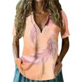 thumbnail image 1 of MEICHEN Womens Summer 3/4 Sleeve Tops Casual Collared V Neck Loose Blouse Retro Metallic Shiny T Shirts, 1 of 5