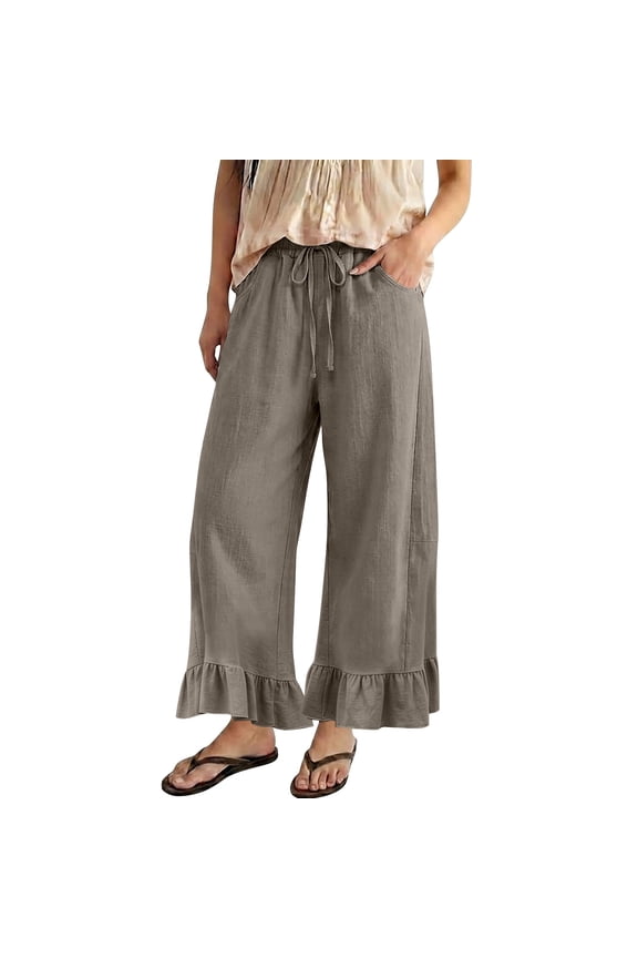 Womens Summer Fashion Essentials Clothes Linen Barrel Pants for Women Straight Leg Wide Leg Pant High Waisted Trousers Casual Pants for Women