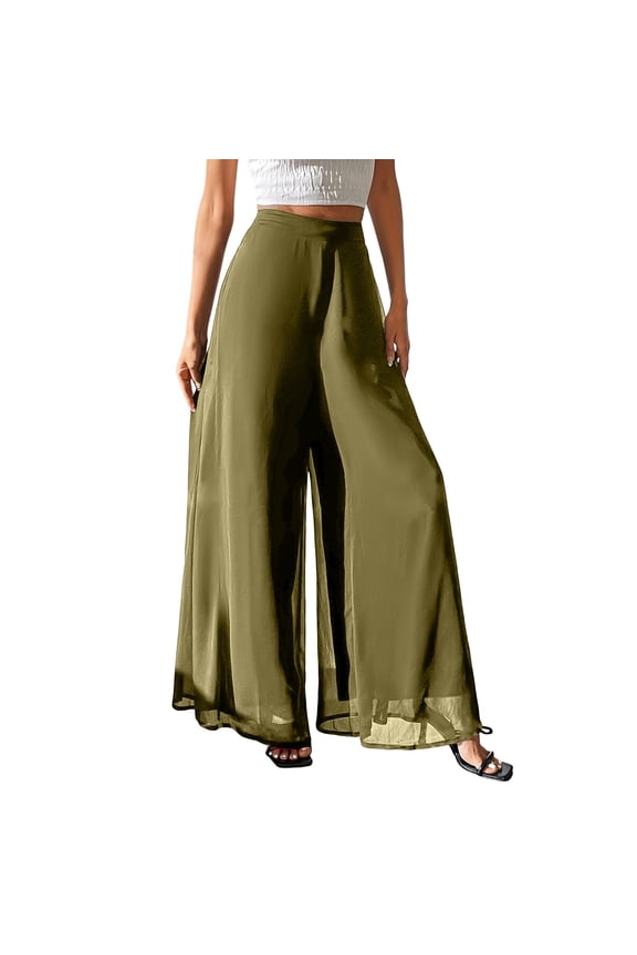 Womens Summer Fashion Essentials Clothing Women's Chiffon Wide Leg Trousers High Elastic Waist Casual Business Trousers Casual Pants for Women