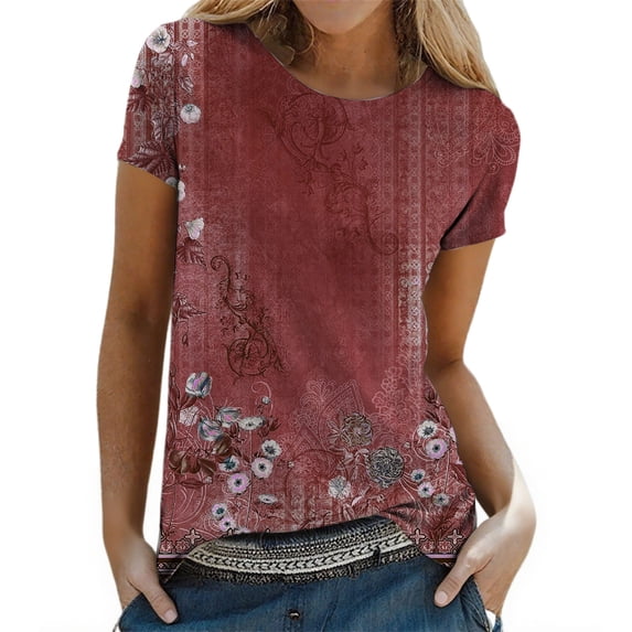 MEICHEN Womens Summer Tops Pleated Round Neck Short Sleeve Shirts Daily Wear Blouse for Women