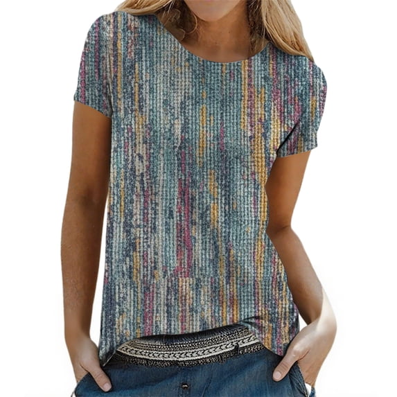 MEICHEN Womens Summer Tops Pleated Round Neck Short Sleeve Shirts Daily Wear Blouse for Women