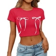 thumbnail image 1 of MEICHEN Womens Tie Front T Shirts Crop Tops Summer Trendy Basic Tees Casual Slim Fit Crew Neck Tshirts Cute Blouses, 1 of 4