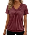 thumbnail image 1 of MEICHEN Womens Tops Short Sleeve V Neck T Shirts Casual Beach Vacation Clothes Loose Ruched Blouse Womens Summer Essentials Tops, 1 of 6