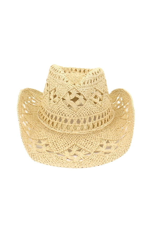 Yellow Women's Cowgirl Hats,Women and Men Summer Western Hat Shapeable Straw Hat Hollowed Out Sun Hat,Women's Accessories Cowboy Hat