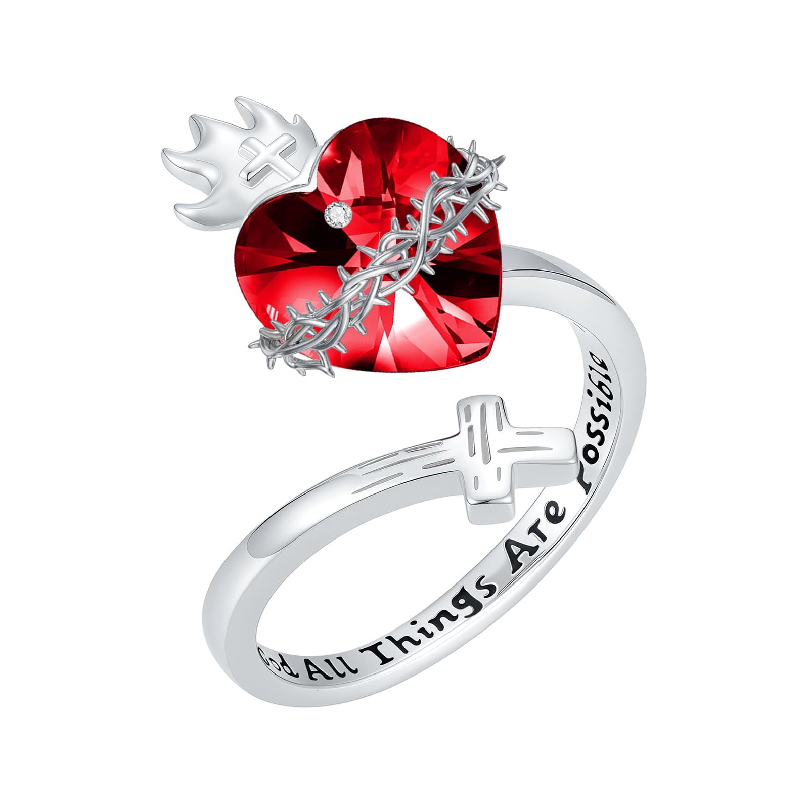 MEIDERBO Sacred Heart of Jesus Ring 925 Sterling Silver Adjustable ...