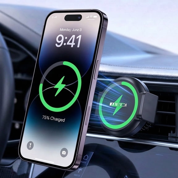 MEIDI 15W MagSafe Car Charger Mount, Magnetic Wireless Car Phone Holder with Air Vent Clip, Fast Charging Mount Compatible with iPhone 15/14/13/12 Pro Max Plus & MagSafe Cases