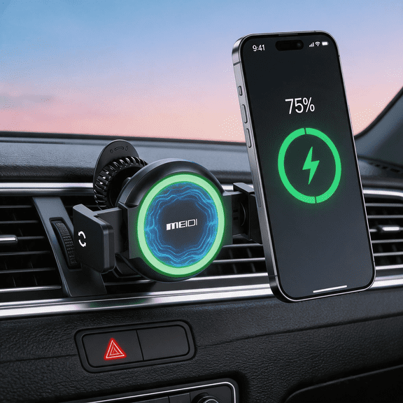 MEIDI 15W MagSafe Car Charger Mount, Magnetic Wireless Car Phone Holder with Air Vent Clip, Fast Charging Mount Compatible with iPhone 15/14/13/12 Pro Max Plus & MagSafe Cases