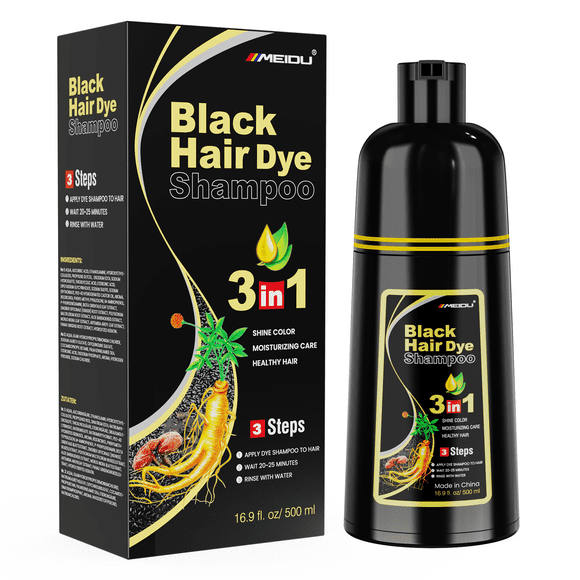 MEIDU Black Hair Dye Shampoo for Gray Hair, Semi-Permanent Hair Color Shampoo for Women and Men, Herbal Ingredients, 3 in 1 100% Grey Coverage.Lasts 30 Days/500ml/Natural herbal Ingredients