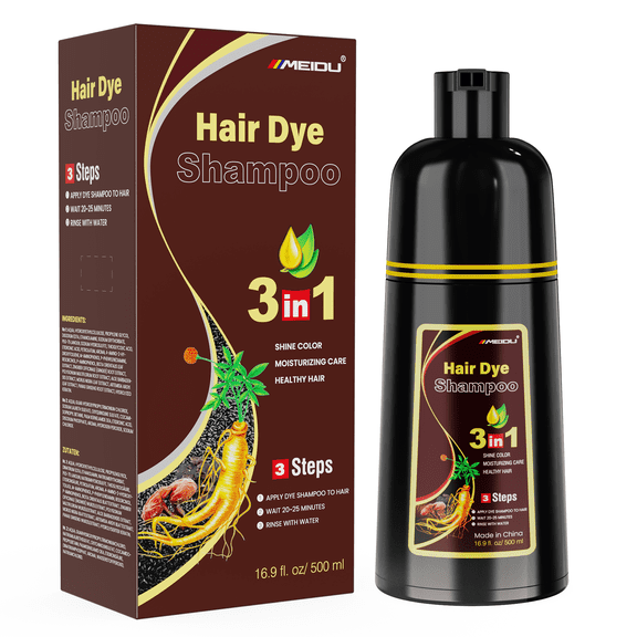 MEIDU Dark Brown Hair Color Shampoo for Gray Hair 500ML Instant Hair Dye Shampoo for Men & Women-3 in 1 Color Shampoo