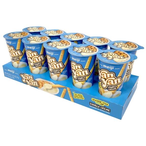 MEIJI Yan Yan Dipping Sticks, Vanilla Crme - 2 oz, Pack of 10 - Cracker Sticks with Fun Animals Phrases