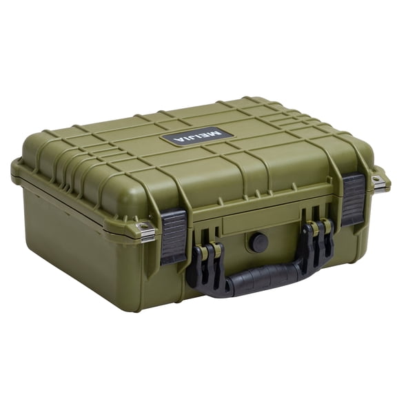 MEIJIA Portable All Weather IP67 Waterproof Hard Case with Foam,Fit Use of Drones,Camera,Equipments,Pistols,Green,15.98x12.99x6.85inches