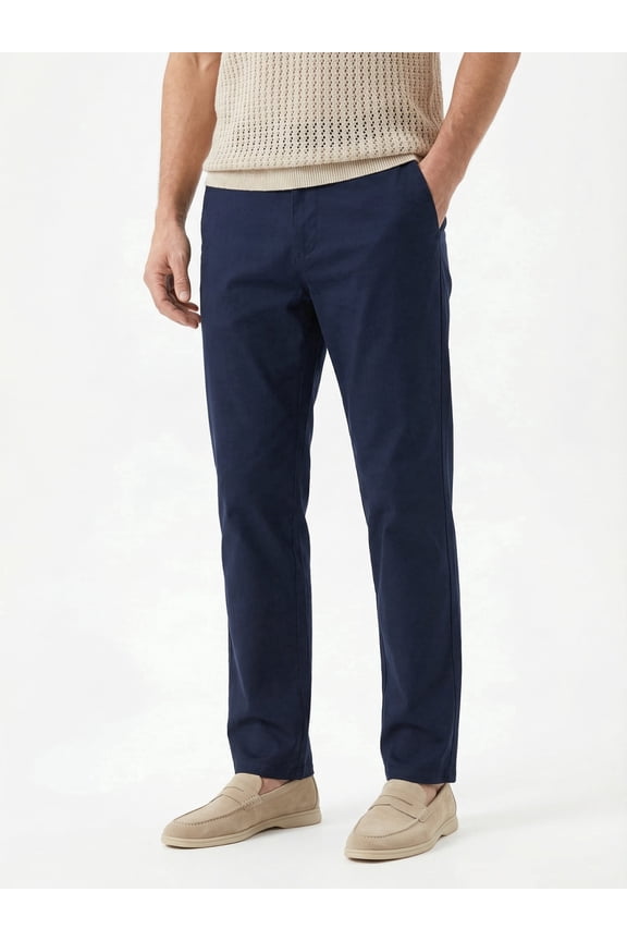 Men's Business Casual Pants - Lightweight Stretch Cotton Chinos, Elastic Waist Flat Front Trousers for Spring Summer