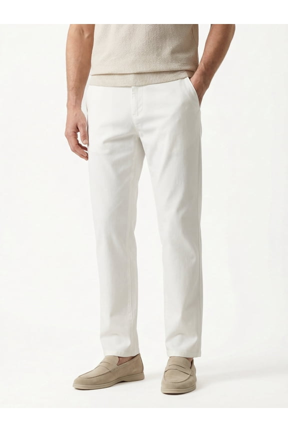 Men's Business Casual Pants - Lightweight Stretch Cotton Chinos, Elastic Waist Flat Front Tapered Trousers for Spring Summer