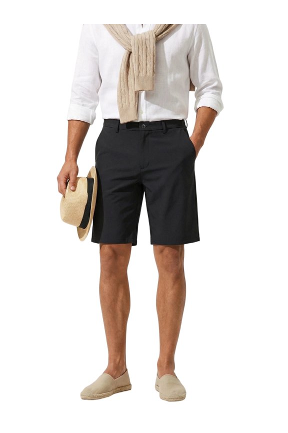 Men's Golf Shorts Flat Front Chino Shorts with Hidden Stretch Waist, Lightweight Wrinkle-Resistant Casual Dress Shorts