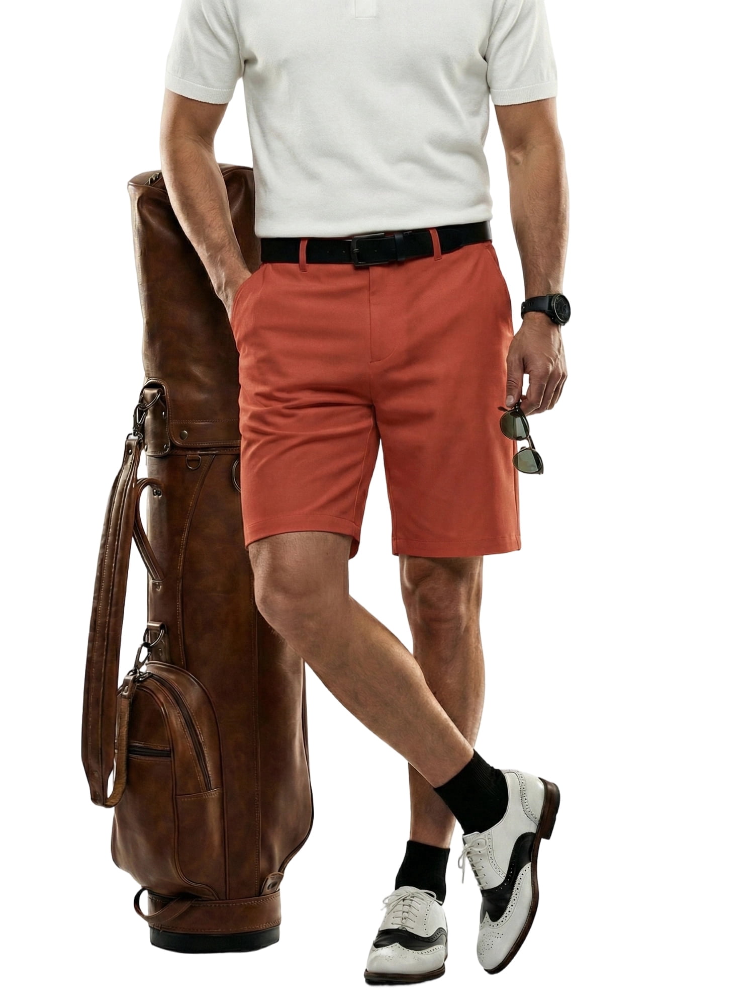 Shorts de golf para hombre de 9" con cintura expandible oculta, shorts de vestir de frente plano, bermuda liviana de rendimiento