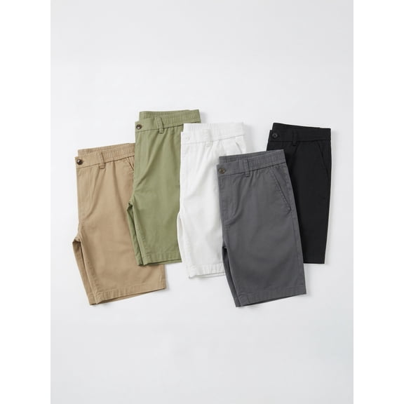 MEILIHUA Men's Stretch Cotton Chino Shorts 5-Pack, Casual Flex Elastic Waist Flat Front Summer Shorts with Pockets (White, Khaki, Black, Grey, Olive)