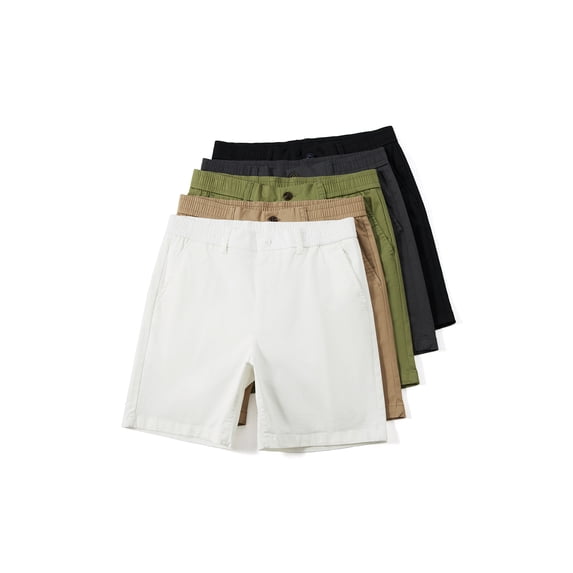 MEILIHUA Men's Stretch Cotton Chino Shorts 5-Pack, Casual Flex Elastic Waist Flat Front Summer Shorts with Pockets (White, Khaki, Black, Grey, Olive)