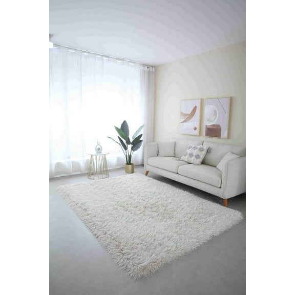 Modern Shaggy Abstract Geometric Rug for Living Room Bedroom (5'2"x7'5",Beige)