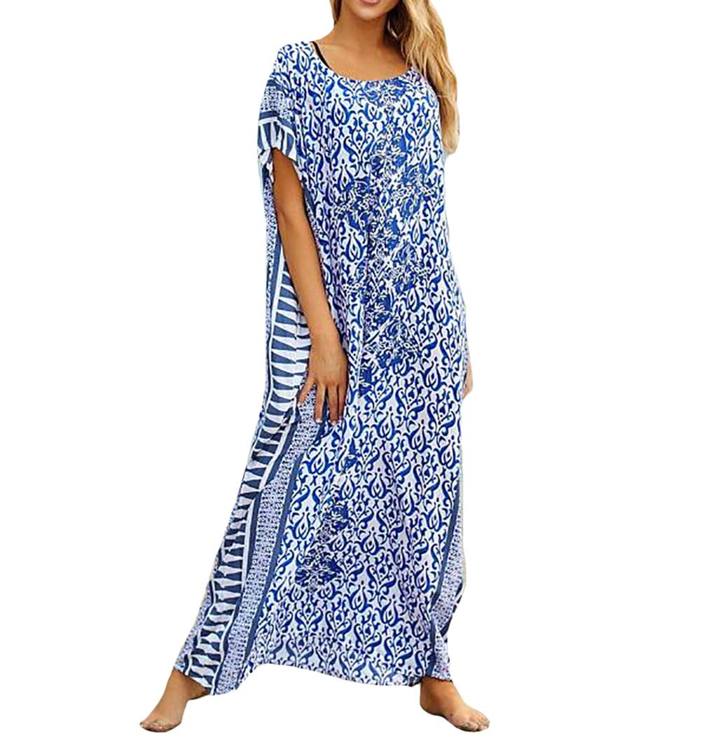MEILING Women's Print Kaftan Nightgown Long Caftans Beach Maxi Dress Bikini Swimsuit Bathing