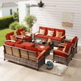 thumbnail image 1 of MEISSALIVVE 10 Pieces Outdoor Patio Furniture Sets, Wicker Patio Conversation Sets with 2 Wood Armrests Swivel Glide Chairs,2 Single Chairs, Outdoor Couch and Coffee Table(Red), 1 of 10