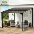 thumbnail image 1 of MEISSALIVVE 10' x 10' Hardtop Wall Mounted Gazebo Pergola, Lean-to Metal Awning with Sloped Roof, Outdoor Shelter for Patio, Deck, Backyard, Black, 1 of 10