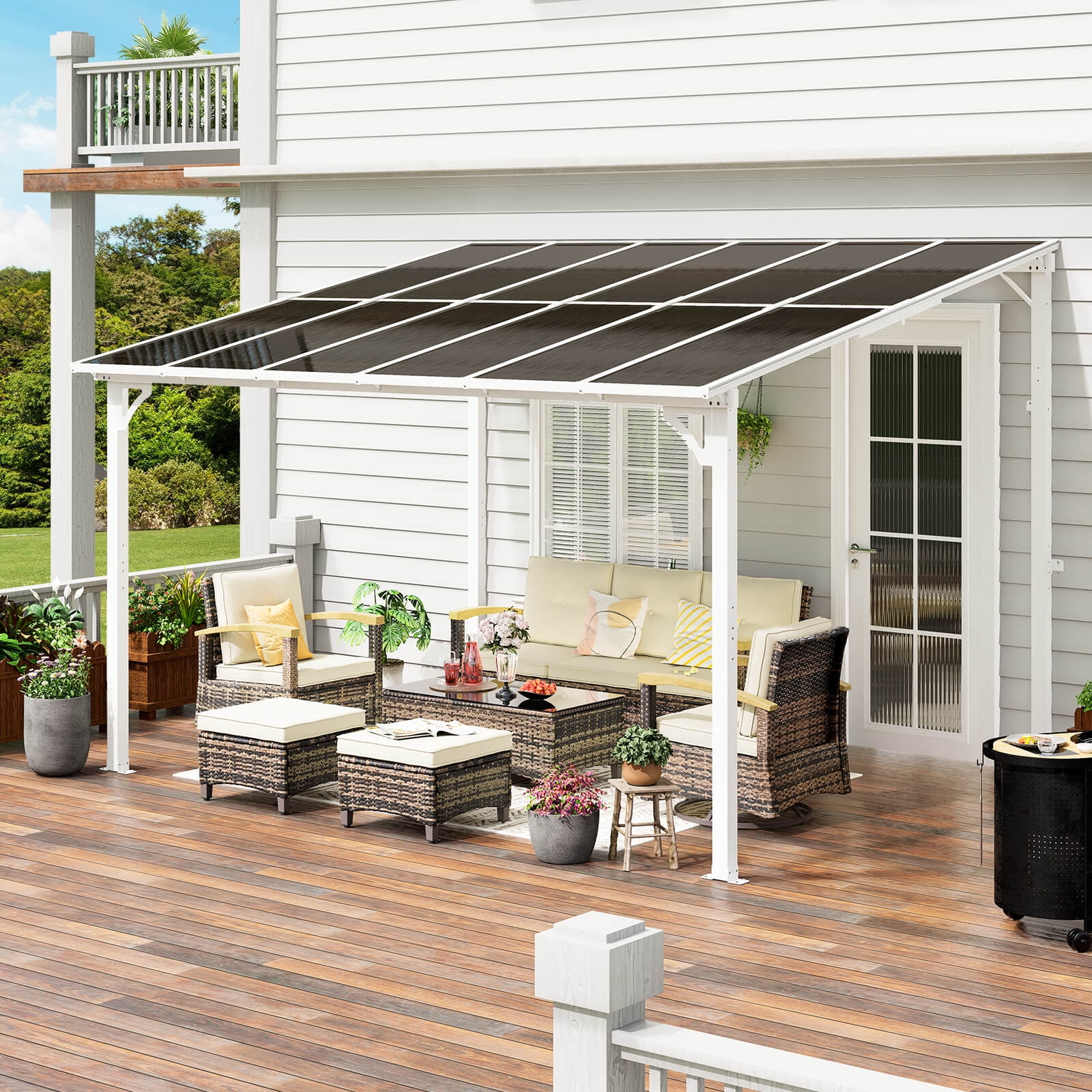 MEISSALIVVE 10' x 12'Hardtop Gazebo, Wall Mounted Gazebo, Lean to Metal ...