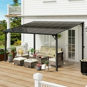 MEISSALIVVE 10' x 14' Gazebo, Wall Mounted Gazebo, Lean to Metal Awnings Gazebos, Gazebo Pergola with Sloped Roof, Outdoor Patio Gazebo Awning for Backyard, Deck, Black