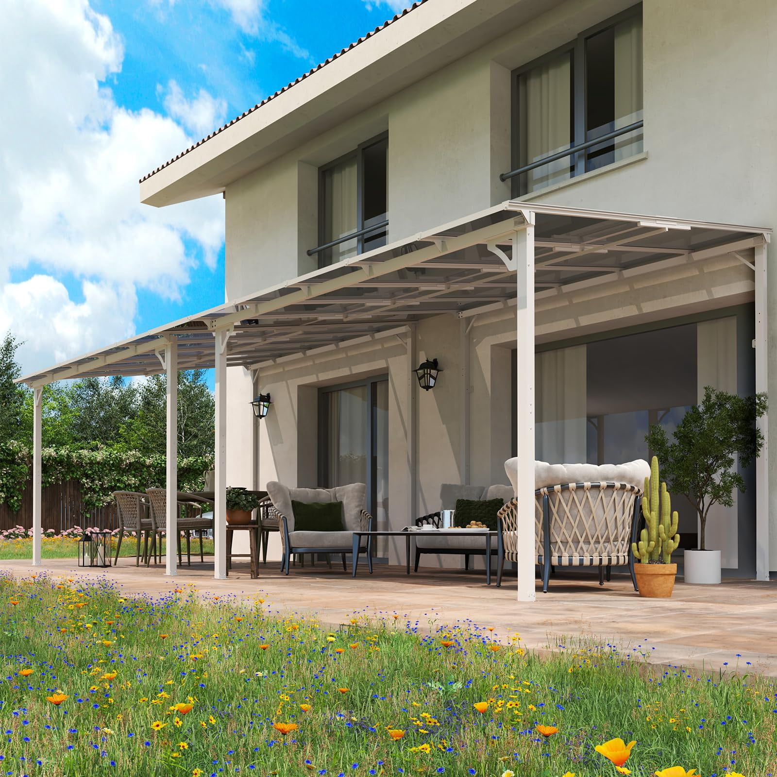 MEISSALIVVE 10' x 20' Hardtop Lean to Gazebo, Two 8'x8' Wall Mounted ...