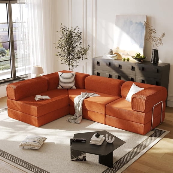 MEISSALIVVE 108" L-Shaped Modular Sectional Sofa with Chaise, Cloud Deep Seat Couch with Removable Pillows, No Assembly Required for Living Room & Bedroom (Brick Red)