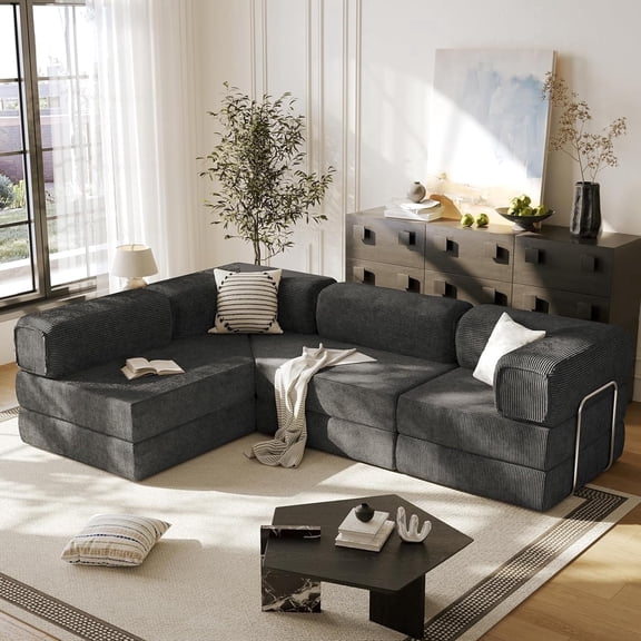 MEISSALIVVE 108" L-Shaped Modular Sectional Sofa with Chaise, Cloud Deep Seat Couch with Removable Pillows, No Assembly Required for Living Room & Bedroom (Gray)