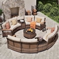 thumbnail image 1 of MEISSALIVVE 11 Piece Outdoor Patio Furniture Set, Half-Moon Curved Rattan Conversation Set with Wood Armrests, Coffee Table & 2 Side Table(Beige), 1 of 10