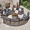 thumbnail image 1 of MEISSALIVVE 11 Piece Outdoor Patio Furniture Set, Half-Moon Curved Rattan Conversation Set with Wood Armrests, Coffee Table & 2 Side Table(Gray), 1 of 11