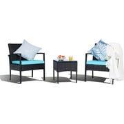 MEISSALIVVE 3 Pieces Outdoor Patio Furniture Set, Small Wicker Bistro Conversation Set for Porch and Balcony, All Weather PE Rattan Chairs with Table, Backyard 